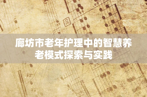 廊坊市老年护理中的智慧养老模式探索与实践